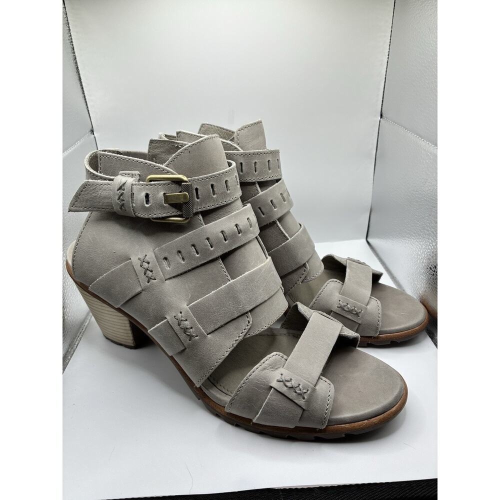 Sorel Nadia Women Size 10.5 Dove Gray Nubuck Gladiator Strappy Block Heel Boho
